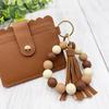 Silicone Bracelet Keychain Wallet Beaded Wristlet Credit Card Holder with Tassel Slim Card Wallet with ID