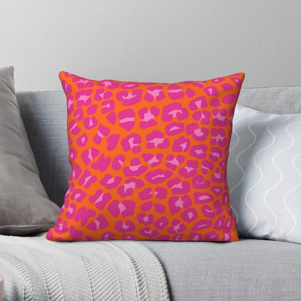Federa Quadrata Macchie Leopardate Rosa Arancio Poliestere Lino Velluto Stampata con Cerniera Federa Decorativa Copricuscino per Stanza x