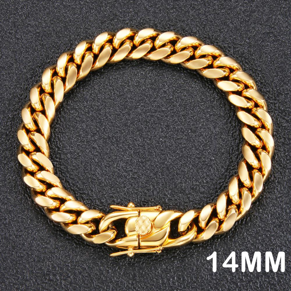 14Mm Titanium Steel Faucet Buckle Bracelet European and American Hiphop Stainless Steel Titanium Steel Wind Circular Grinding Cuban Chain