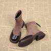 Korean Version of Retro Style Boots for Women with Long Legs, Zipper and Thin Boots, Velvet Cotton Boots, Thick-soled Small Short Boots.