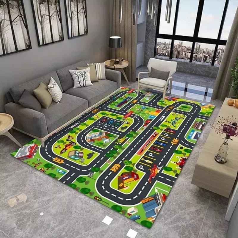 3D Hundred Acre Wood Map Carpet House Label Illustration on Green Rug, Interactive Storybook Floor Mat for Kids Playroom Fashion