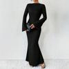Women's Bell Long Sleeve Bodycon Maxi Dress Mock Neck Slim Fit Party Cocktail Dress Fall Wedding Guest Dress