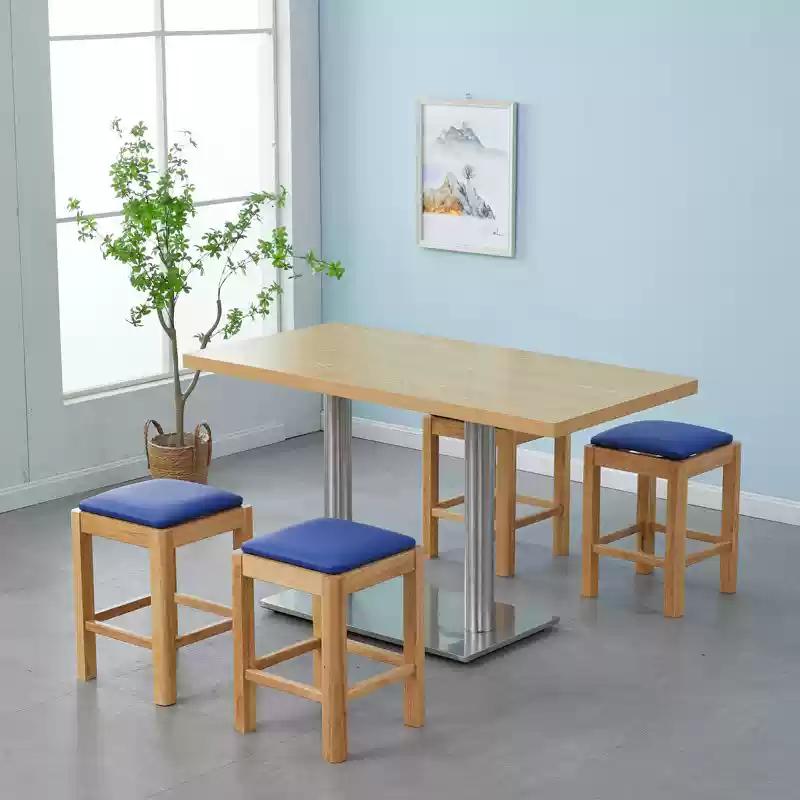 Solid Wood Rectangular Dining Table & Stools Set - Suitable for Fast Food, Malatang, Cold Drinks, Desserts, Rice Noodle
