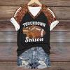 Women's Rugby Print 3D Digital Print Women's T-shirt Casual Trend V-neck Short Sleeved Shirt 3413