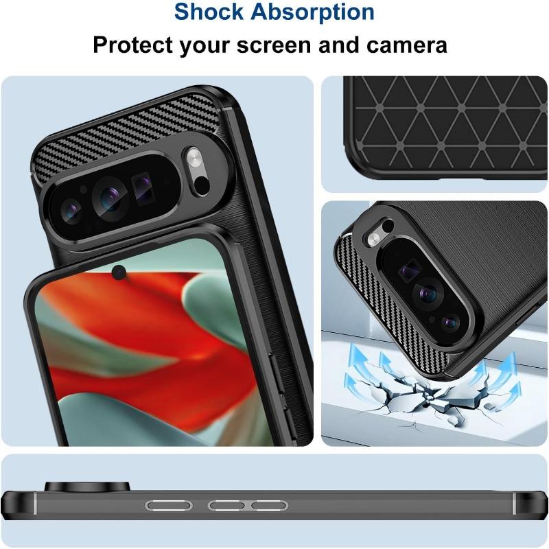 Stylish Carbon Fiber TPU Rubber Slim Case for Google Pixel 10 9 8 Pro XL Shockproof Supports Wireless Charging Protector Cover