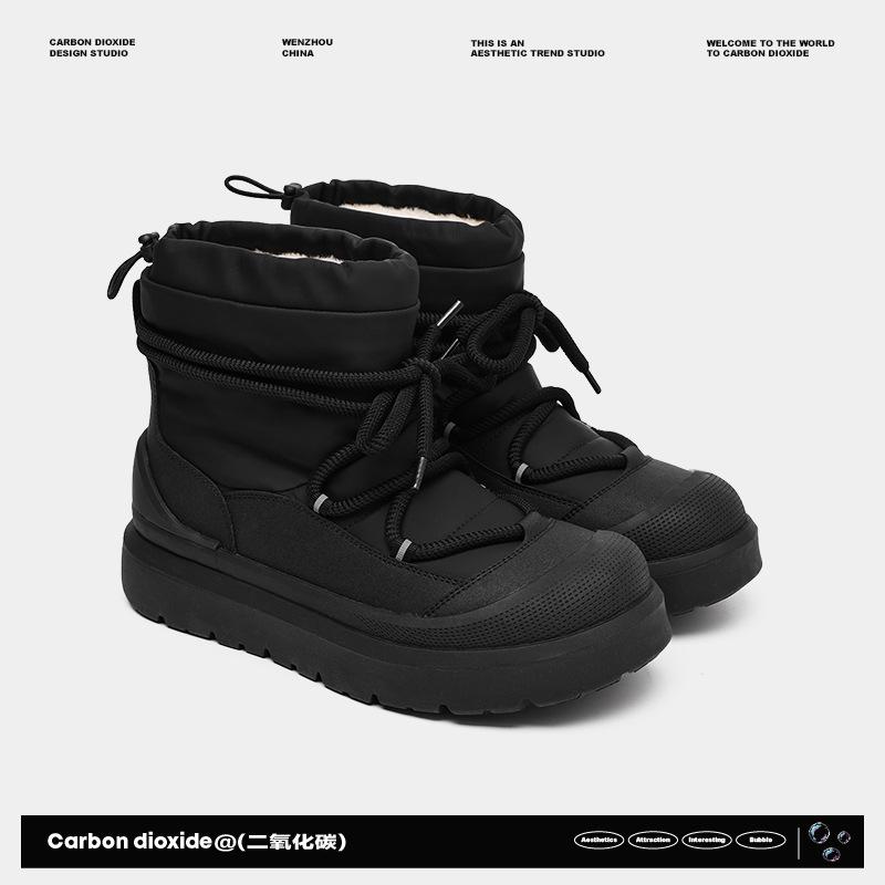

Зимние ботинки на толстой подошве 2025 года, зимние нишевые модели для пар, кожаные носки, мужская обувь, бархатные повседневные ботинки из хлопка Female code 36 чёрный