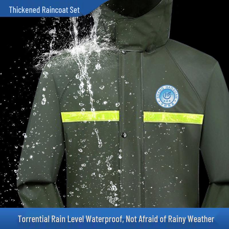 Men's Full Body Raincoat & Pants Set for Heavy Rain - Ideal for Cycling, Food Delivery, Fishing - Thickened Knit Fabric