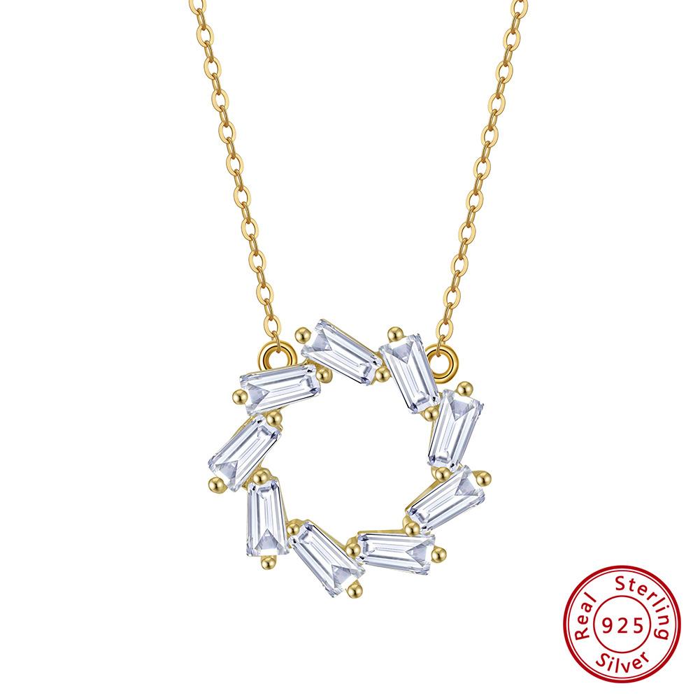 APN48 RINNTIN Fashion Geometric Circle Pendant Necklace 5A Zircon 925 Silver Choker Necklace Jewelry