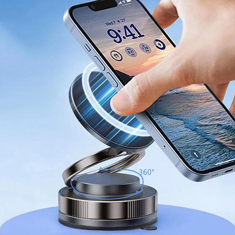Foldable Car Phone Holder 360° Rotating Vacuum Adsorption Double Side Magnetic Suction Cup Bracket for iPhone 12 13 14 15 16