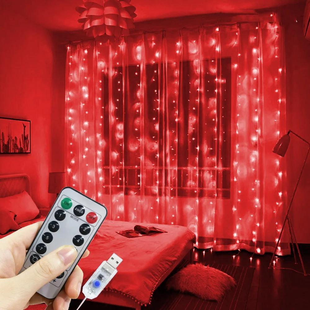 3/6M LED Curtain String Lights 8 Modes USB Powered LED Fairy Lights Room Halloween Valentine's Day Christmas Garden Decoration