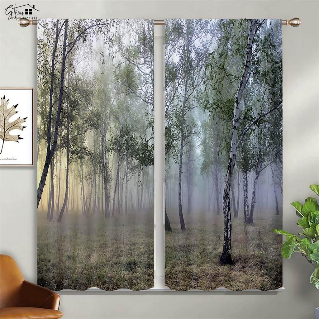 Forest Scenery Decorative Curtains Green Woods Sunshine Natural Aerobic B&B Hotel Bedroom Living Room 3D Printing Curtains 2PCS