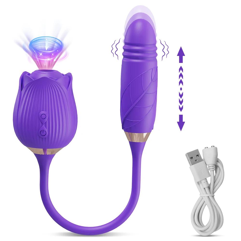 Rose-Sucking Vibrator for Women Thrusting Dildo Nipple Vacuum Sucker Clitoris Stimulator Female Vibrating Egg Adult Sex Toys