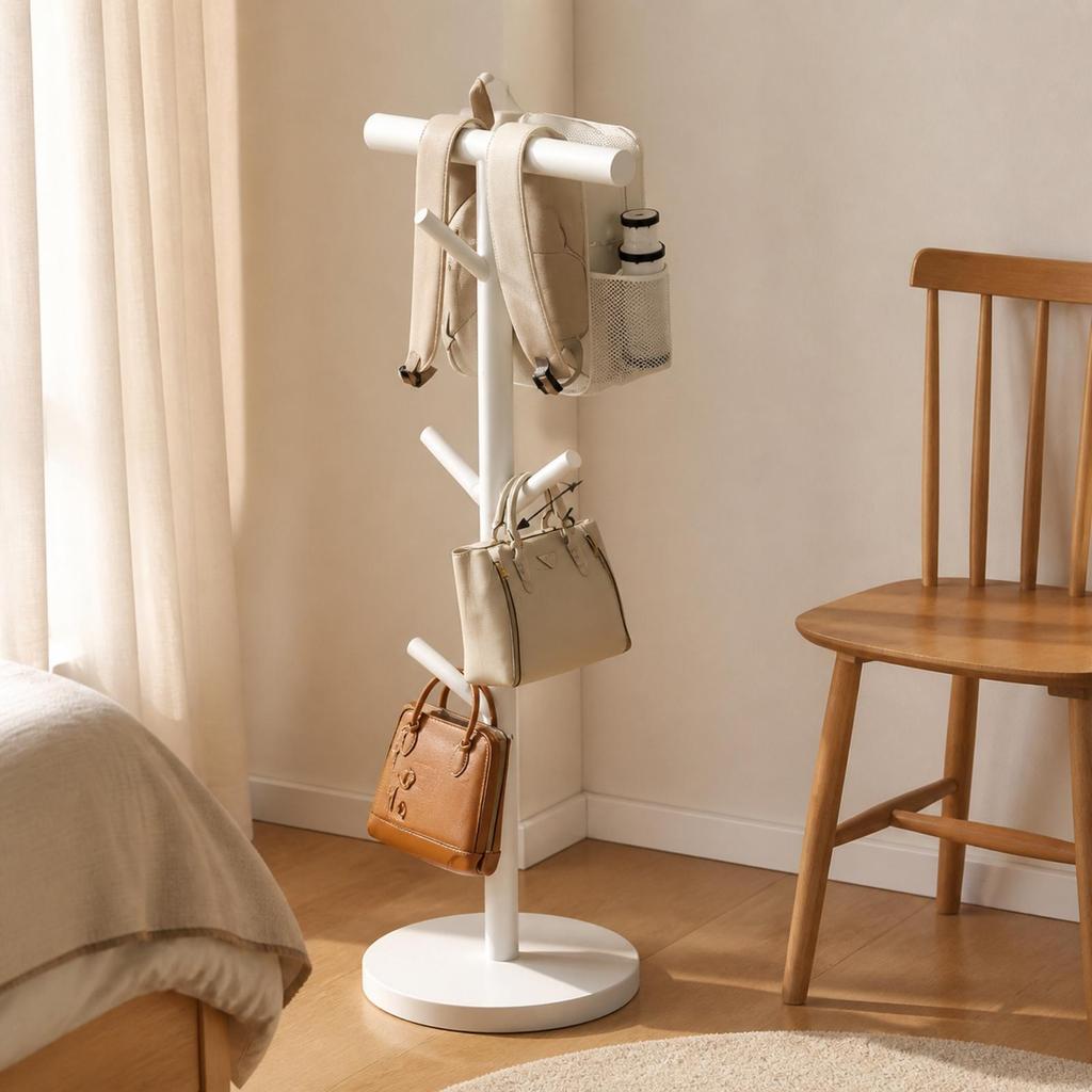 Freestanding Metal Hanging Rack with Hooks Sturdy Vertical Post Garment