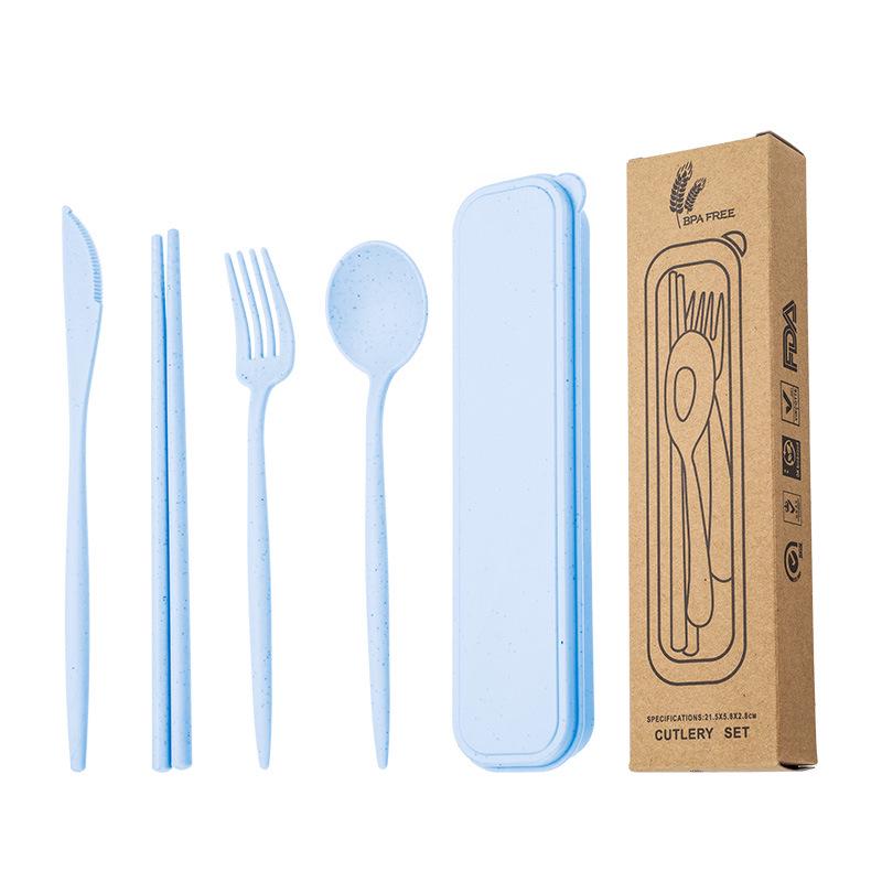 Eco-Friendly Wheat Straw Cutlery Set: Knife, Fork, Spoon & Chopsticks - Portable 4-Piece Tableware for Students & Professionals, Ideal Gift