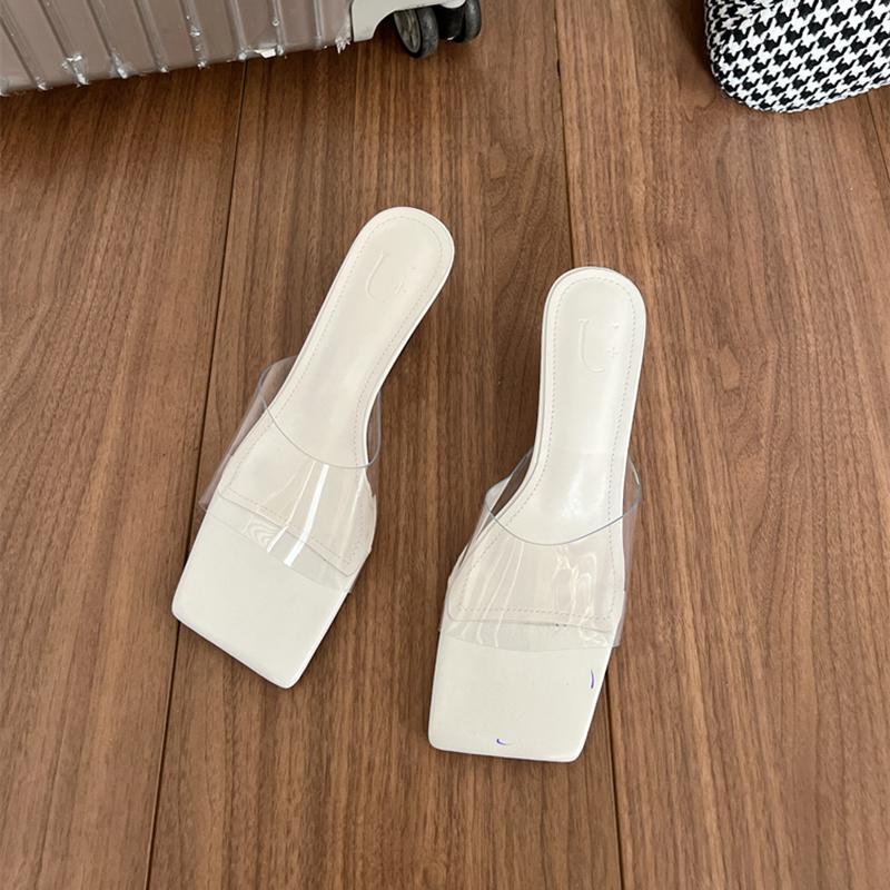 

Дизайнерские летние женские тапочки, модные элегантные прозрачные шлепанцы из ПВХ, женские повседневные платья, сандалии на высоком каблуке Size 35(foot 22.5cm) белый