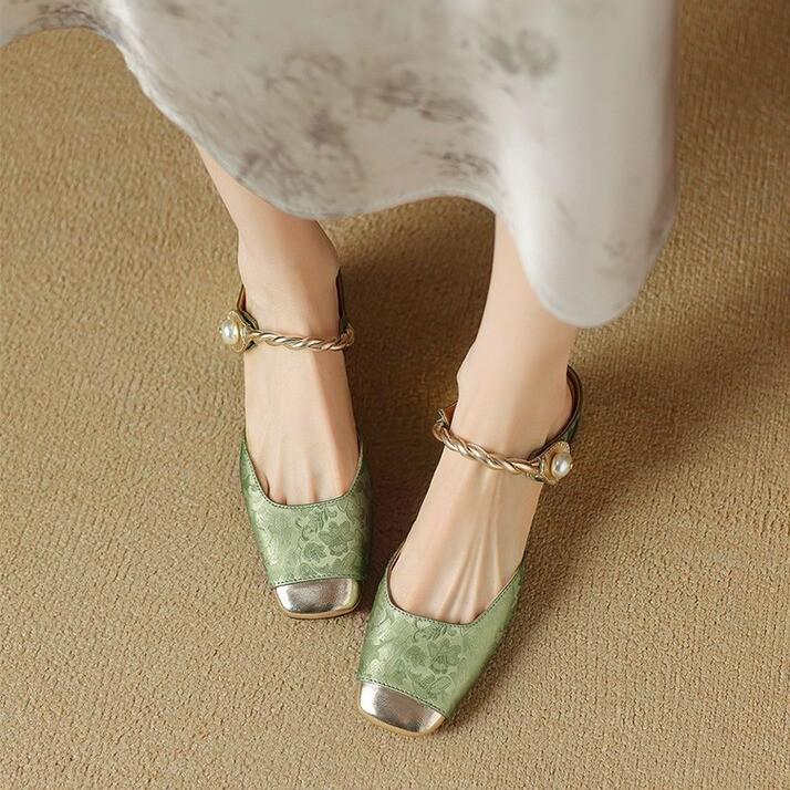

Туфли Мэри Джейн Женские Принт Сатиновый Мешок Головной Убор Носить Туфли на Высоком Каблуке 39 зелёный