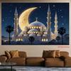 2D Eid Mubarak Mosque Banner, Golden Crescent Moon and Stars