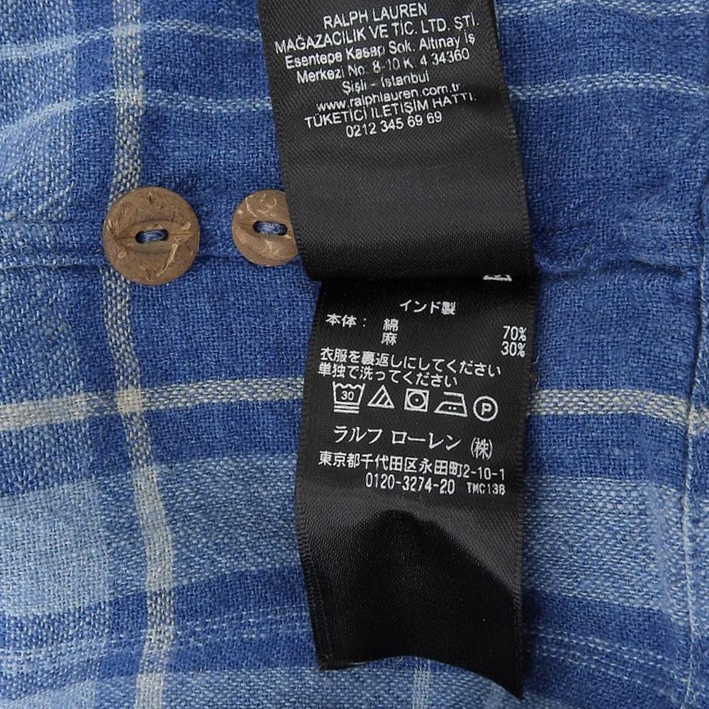 RRL Men's Cotton and Linen Checkered Shirt, Blue, Size M tops M blueUsed