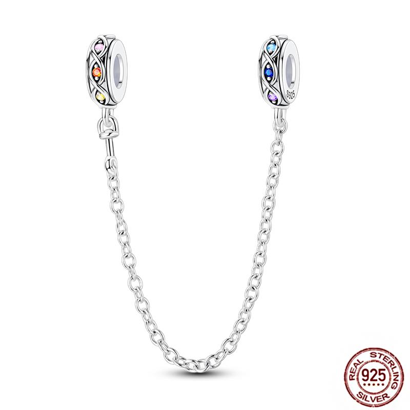 Originalcopper Safety Chain Fixed Clasp Clip Charms Stars Moon Four Leaf Clover Butterfly Beads Woman Bracelet Diy Jewelry