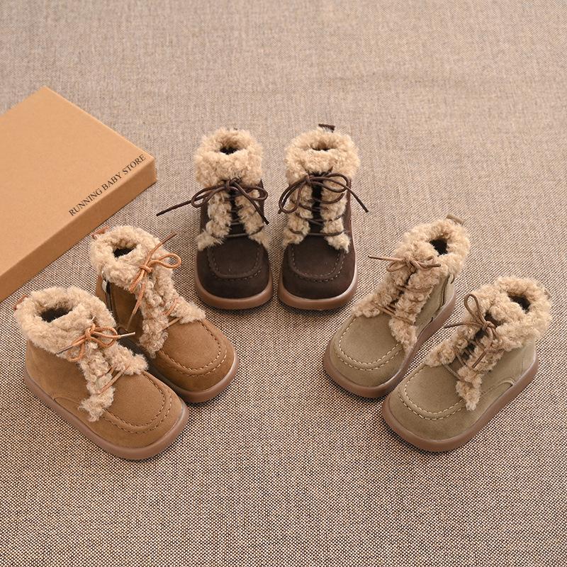 Winter Children Thick Sole Suede Snow Boots Girls Casual Warm Anti-slip Cotton Shoes Casual Outdoor Flat Footwear