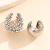 Exaggerated Metal Wide Clip Earrings Set For Women Simple Silver Color C-Shaped Half Circle Beaded Ear Cuff Jewelry Gift