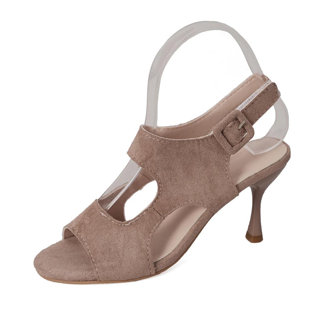 2025 Summer New Peep Toe Women's Open Toe Sandals Party Thin Heels Buckle Strap Shoes Elegant Solid Plus Size Sandals