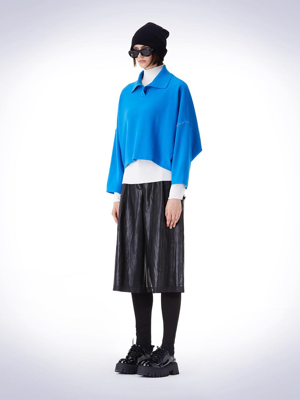 House 072C Overfit Collar Crop Knit Blue F