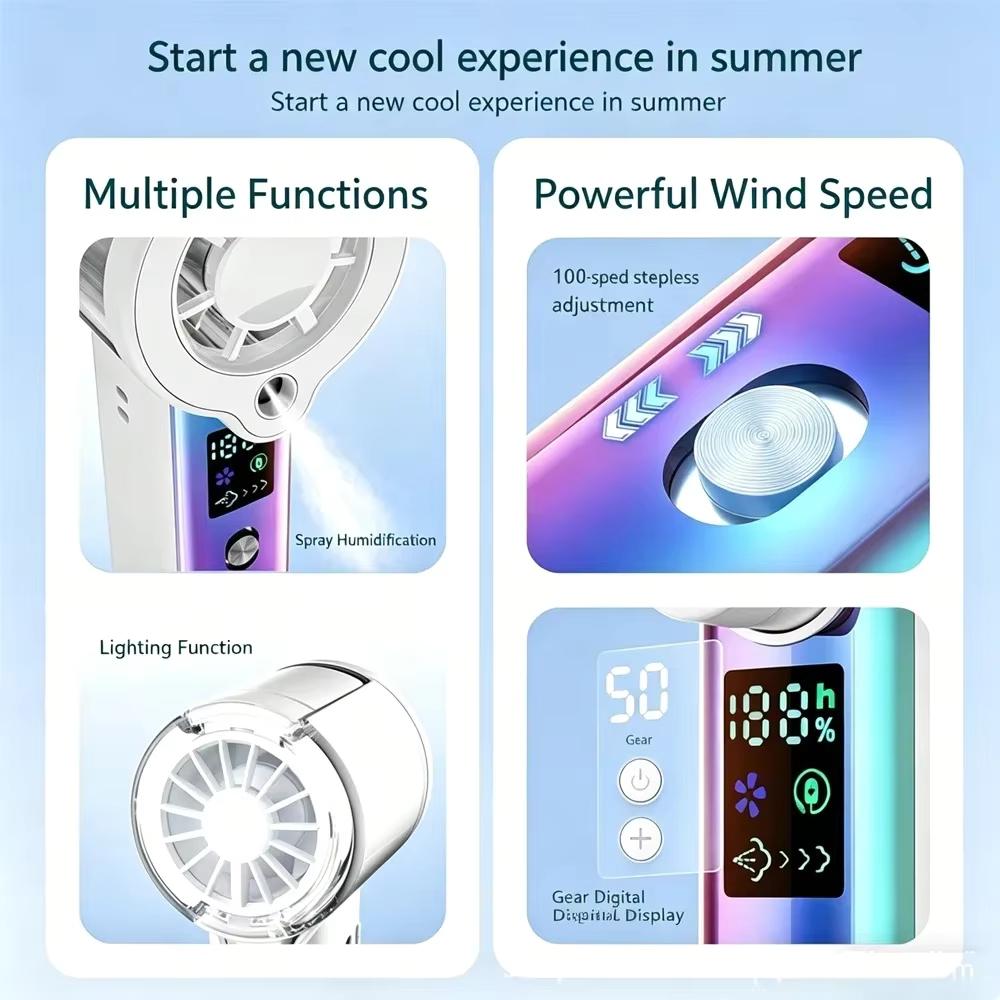 Cool Laser Graffiti Portable 3000mAh Water Replenishing Spray Fan Rechargeable Handheld 100 Speed for Home Outdoor