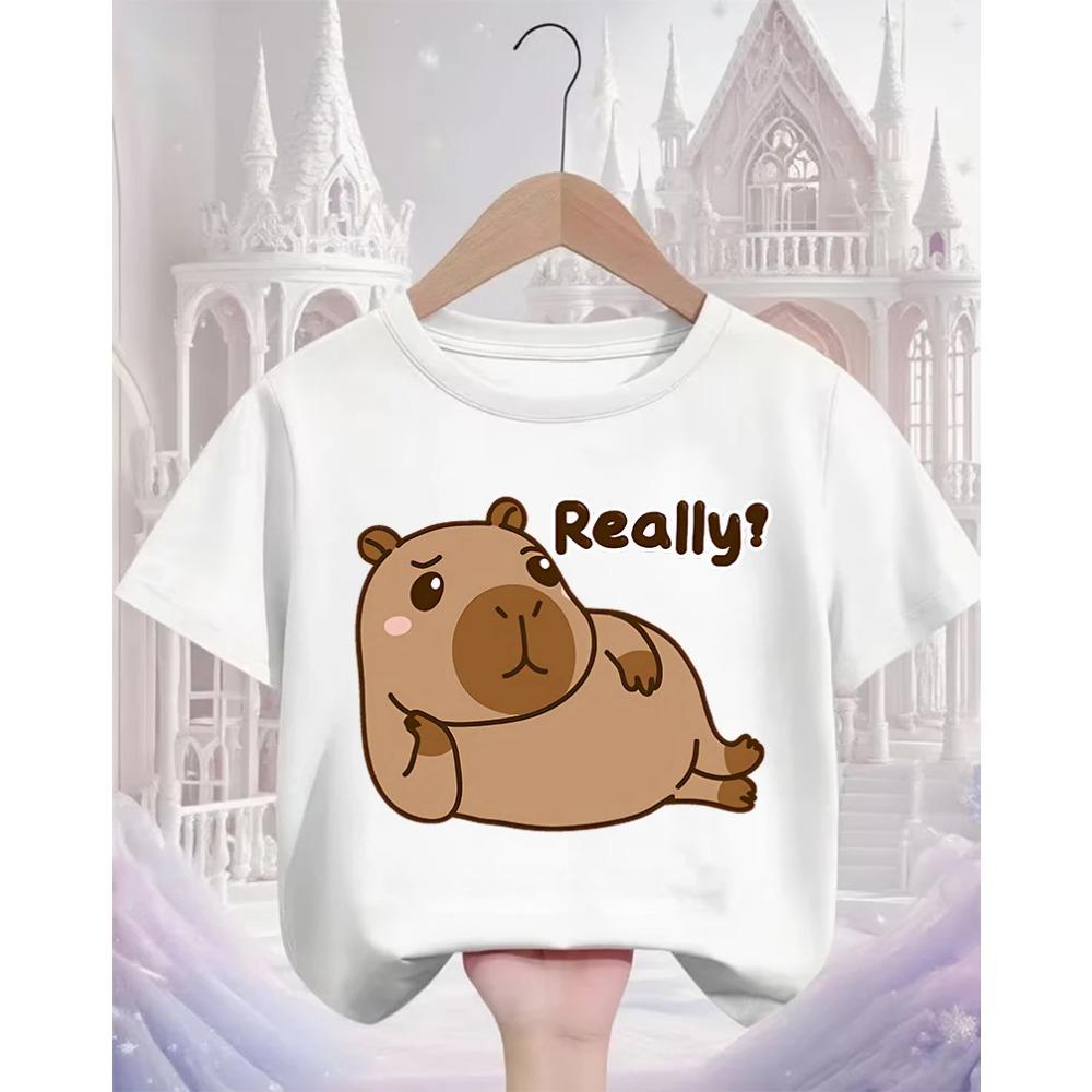 Cute Kawaii Capybara Crew Neck T Shirt Summer 3-14Y Boys Girls Fashion Street Hot Cartoon Casual Children