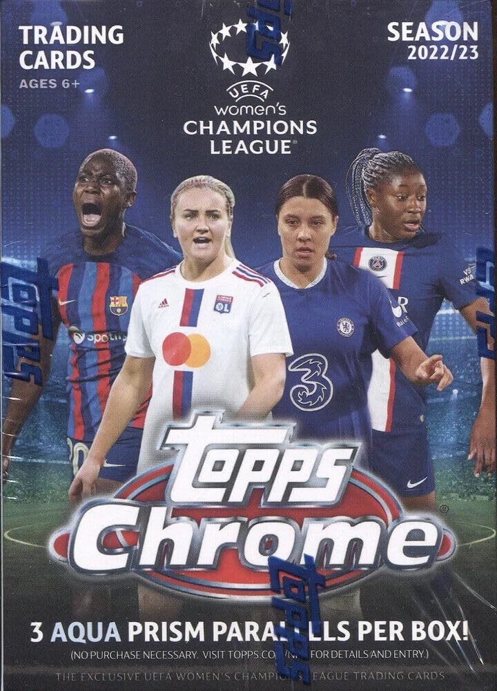 Topps 2022 2023 Topps Chrome UEFA Champions League Soccer Collection Factory Sealed Blaster Boxes with Three Exclusive Aqua Prism Parallels Per Box