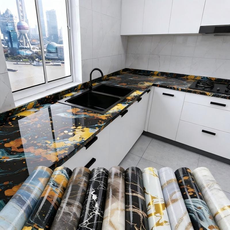 Samolepicí mramorová tapeta se zlatou fólií, odlepovací a nalepovací, vodotěsná, odolná proti oleji, nálepka na kuchyňskou zástěnu a pracovní desku, 5vrstvá PET samolepka na zeď pro nábytek