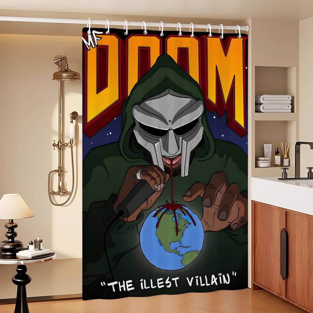 MF Doom Komiksový Album Kúpeľňová Sprchová Závesa Ochranná Prepážka Sprchová Závesa Rýchloschnúca Možno Drhnúť Svetlo Nepriehľadná Kúpeľňová 90x180 cm