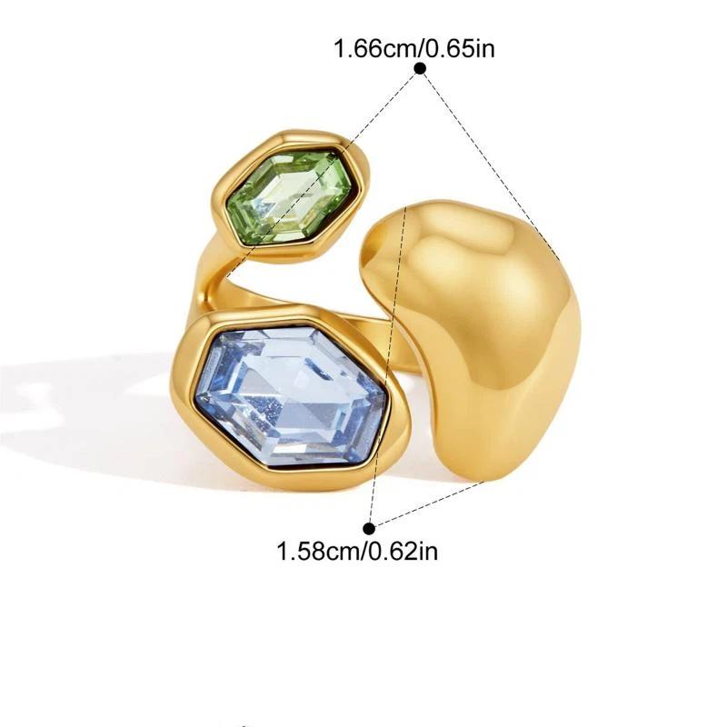 Elegant Colored Glass Open Ring for Women Stainless Steel Waterproof Non-Tarnish Jewelry for Prom Banquet Anniversary Gifts