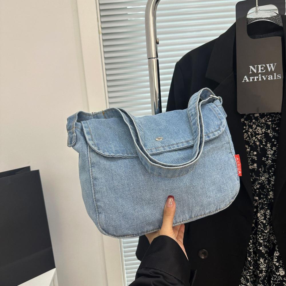

Large Capacity Vintage Handbag Y2K Solid Crossbody Bag Casual Denim Canvas Bag Women&Men синий