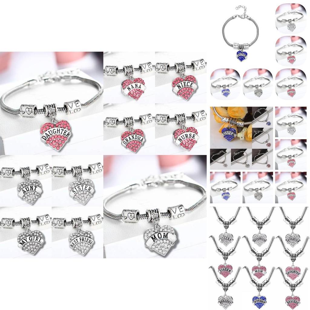 Stylish Heart Shaped Family Member Bracelet With Rhinestone Accents For Special Occasions