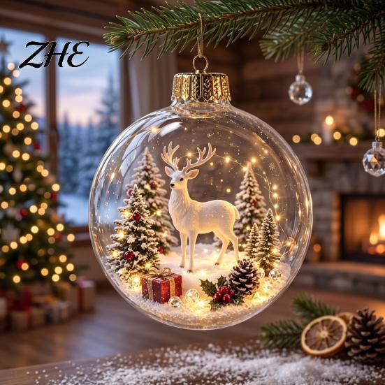 Indoor Party Ambient Lights Light Up Christmas Scene Ball Ornament with Warm LED Glowing Holiday Story for Clear Acrylic Hanging Balls Tree Decor and