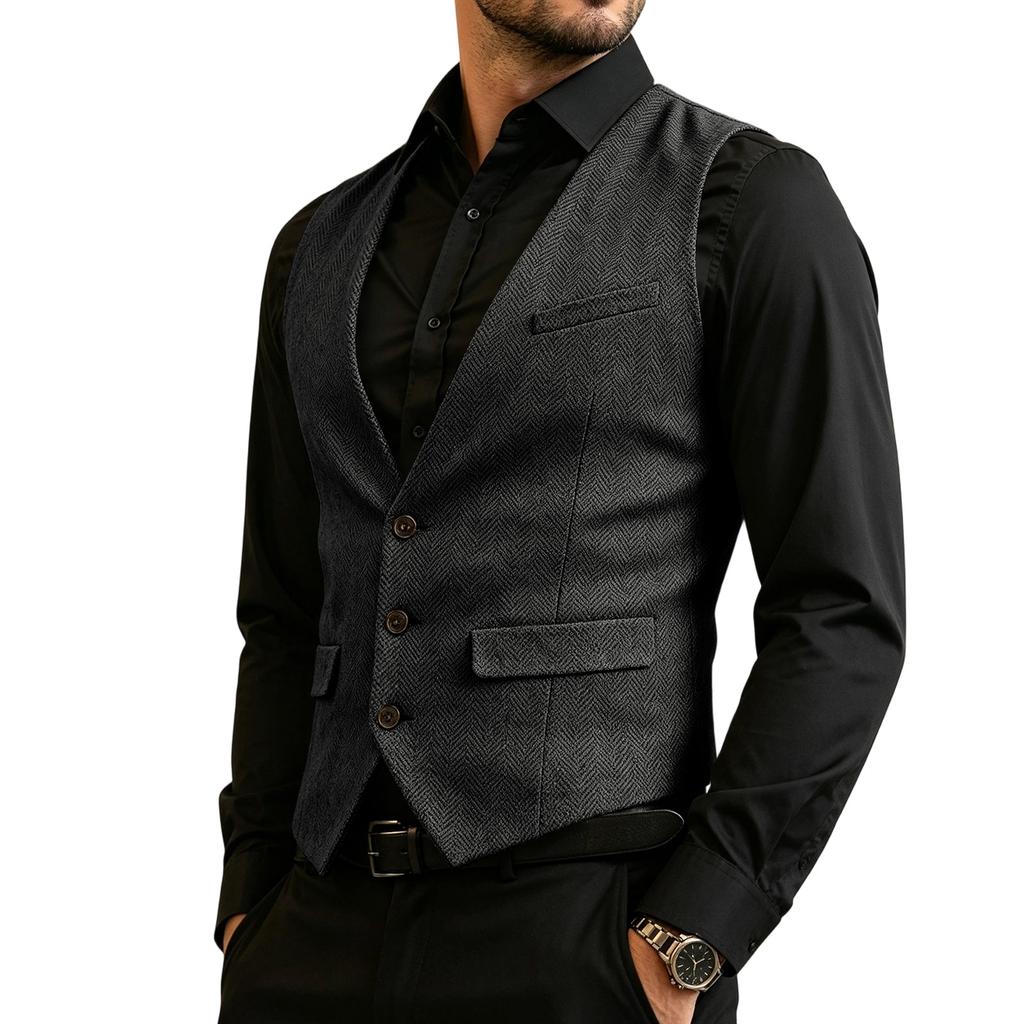 Herren Business Weste Slim Fit Formale Weste Knopfleiste Anzugweste mit Mehreren Taschen für Büro und Freizeit