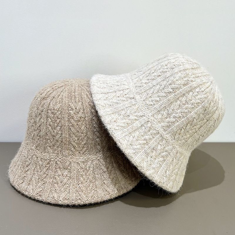 Retro Jednobarevný Klobouk Bucket Dámský Plyšový Pletený Klobouk Bucket Zimní Termální Klobouk Basin Dámský