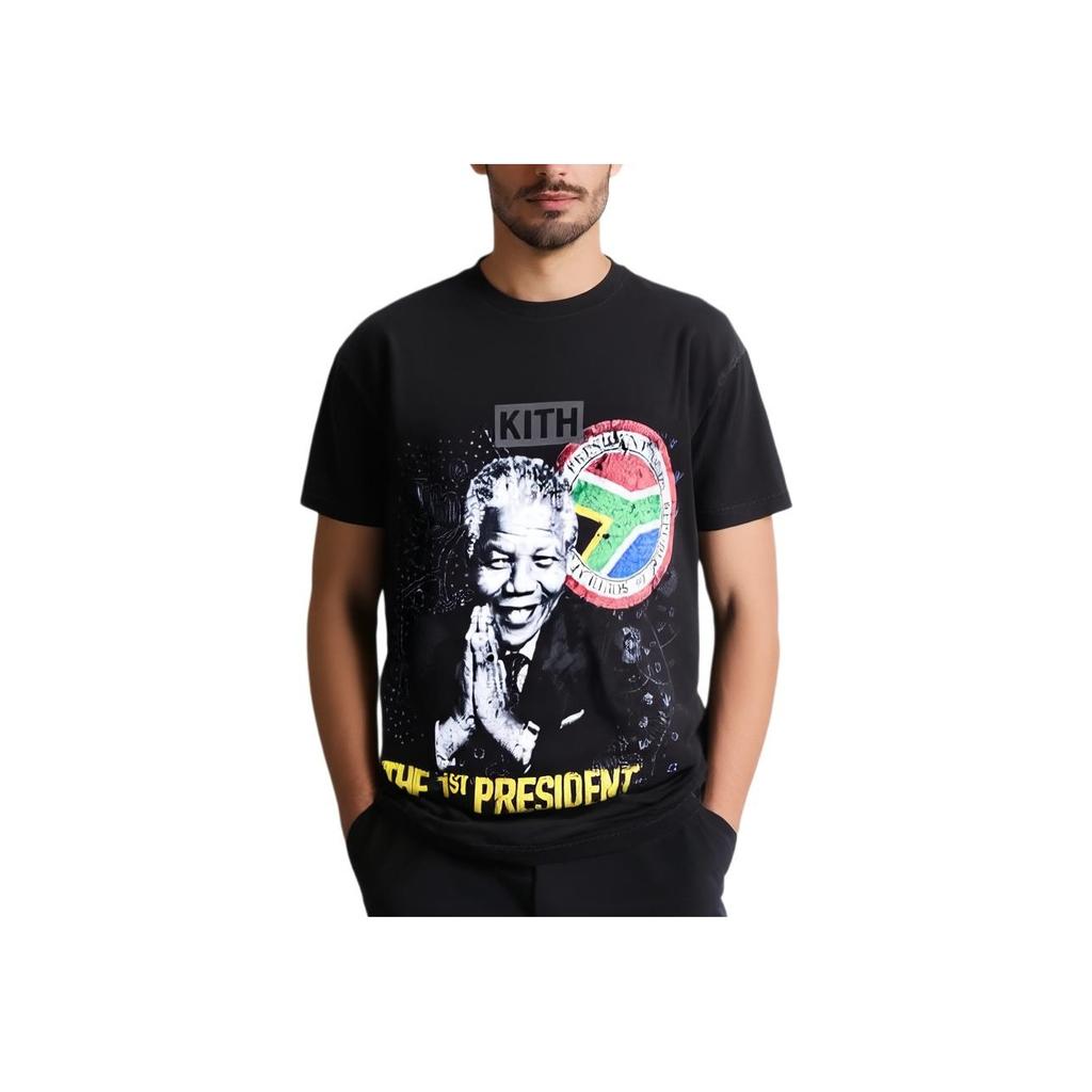 Kith Mandela Day Kapselkollektion Porträtdruck Rundhals-T-Shirt Herren Oberteile Schwarz KH030135-001