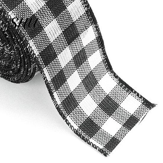 Christmas Bowknot Making Ribbon 1 Roll 2Mx5CM Red Black White Plaid Santa Car Wired Gift Decorative Packing DIY Craft Xmas Tree Decoration Wreath
