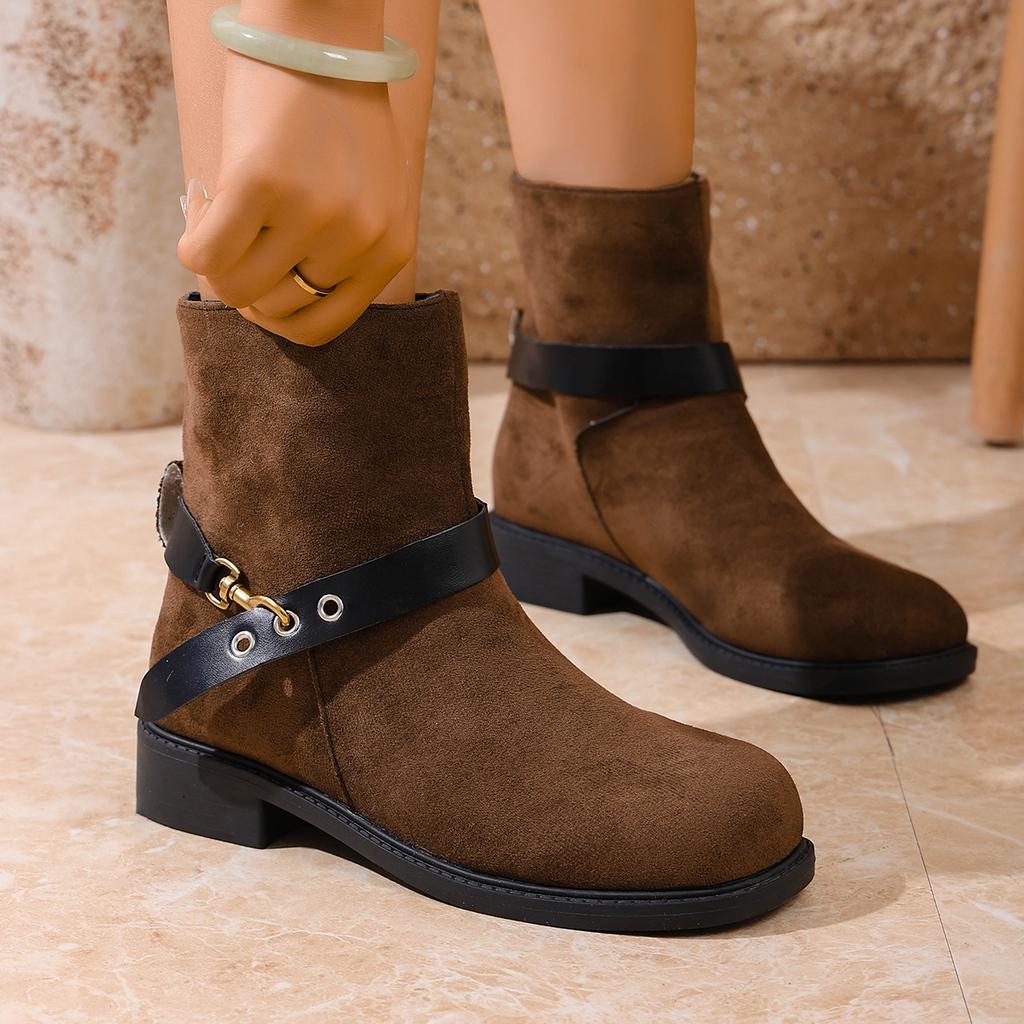 Women Ankle Boots Autumn Winter Shoes Luxury Short Barrel Round Toe Fashion Comfortable Low Heel Punk Style Outdoor Casual Sale