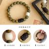 Natural Green Sandalwood Buddha Lion Wood Carving Black Ebony Cool Touch Bracelet Couple Vintage Style