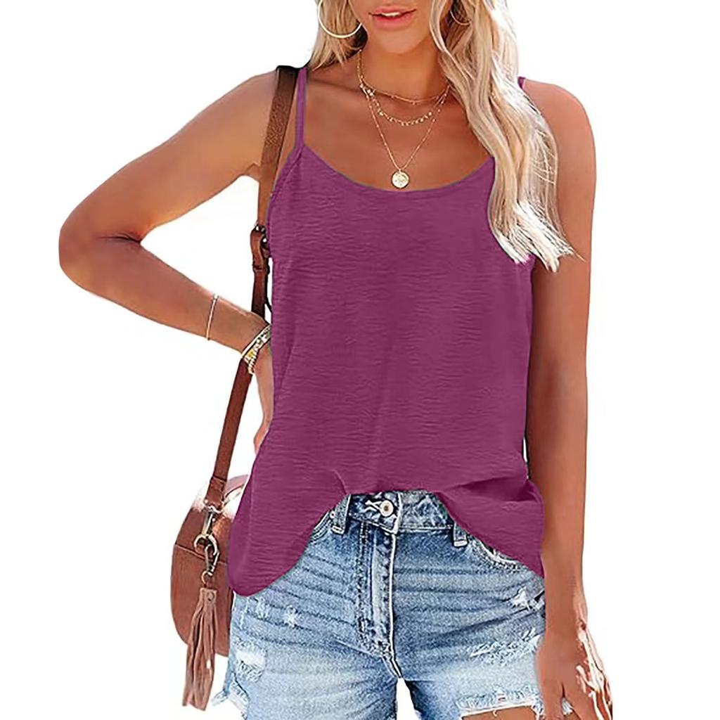Damen Sommer Spaghetti-Träger Rundhals Ärmellose Weste Einfarbig Locker Top