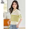 Women's Color Block Striped Knit Polo T-Shirt