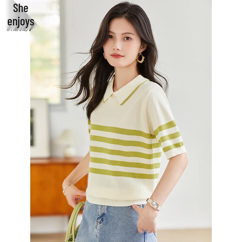 Women's Color Block Striped Knit Polo T-Shirt