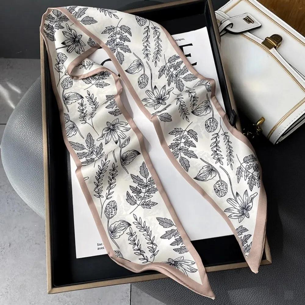 Fashion Print Hair Ribbon Scarf Women Neck Tie Bag Silk Skinny Headscarves Ladies Foulard Floral Bands  New
