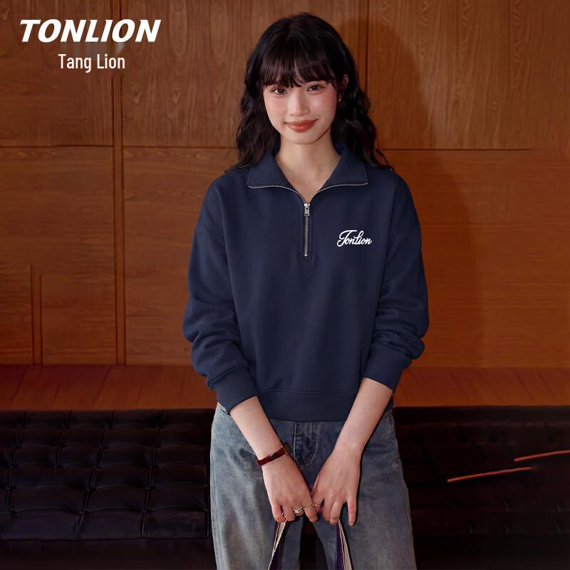 

TonLion Women s Polo Collar Letter Print Sweatshirt L