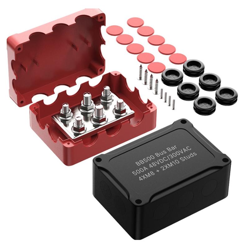 500A Marine Bus Bar 48V Automotive Power Distribution Block Big Current 6 Studs Plastic Cover Parts For Car Boat Auto Black-A87Q