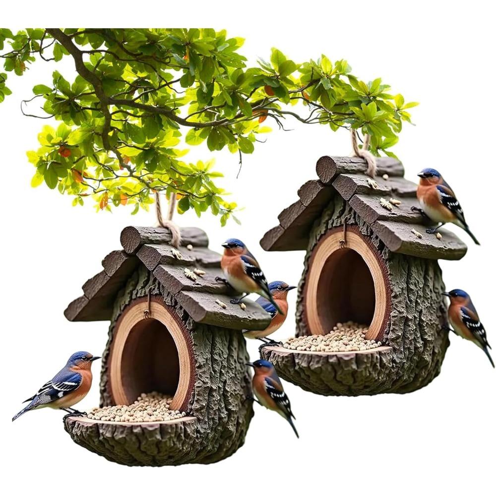 Vintage Baumhaus-Form Vogelhäuschen, Vogelhäuschen zum Aufhängen im Freien, Hausform Offenes Design, Rustikale Holzstruktur, Dekorativ & Funktional