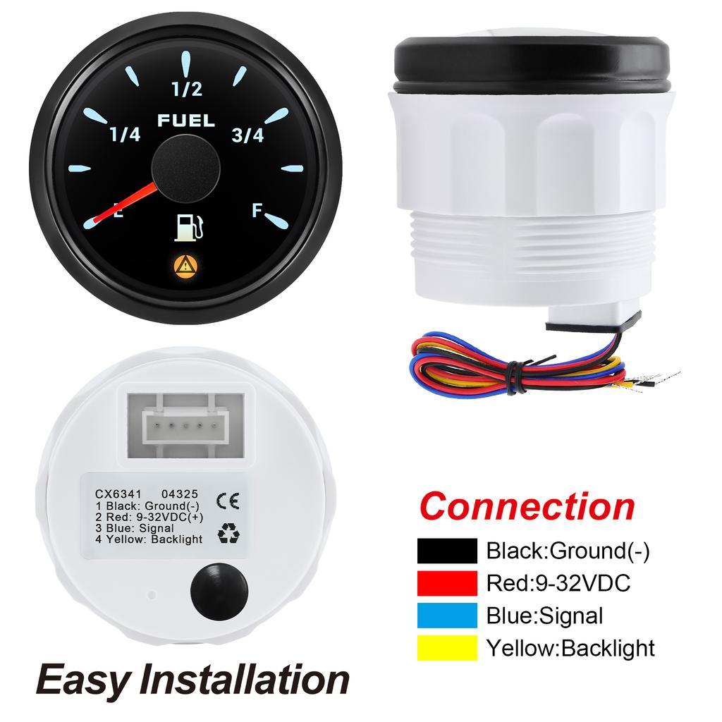 7 Color Backlight 52mm Fuel Level Gauge With Flashing Alarm 0-190ohm 240-33ohm 0-90ohm Oil Tank Meter Digital pointer Gauge